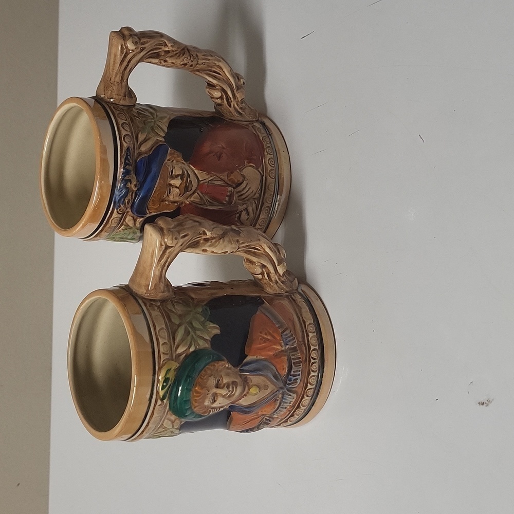 Set of 2 Vintage German Woven Handle Unmarked Unlidded Stein Beer Mug Japan made